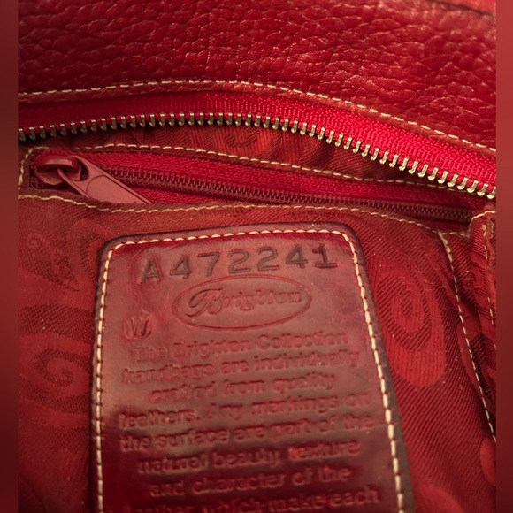 Brighton Vintage Shoulder Bag/Purse -Red Leather w/2 braided handles. Registered - Picture 6 of 9